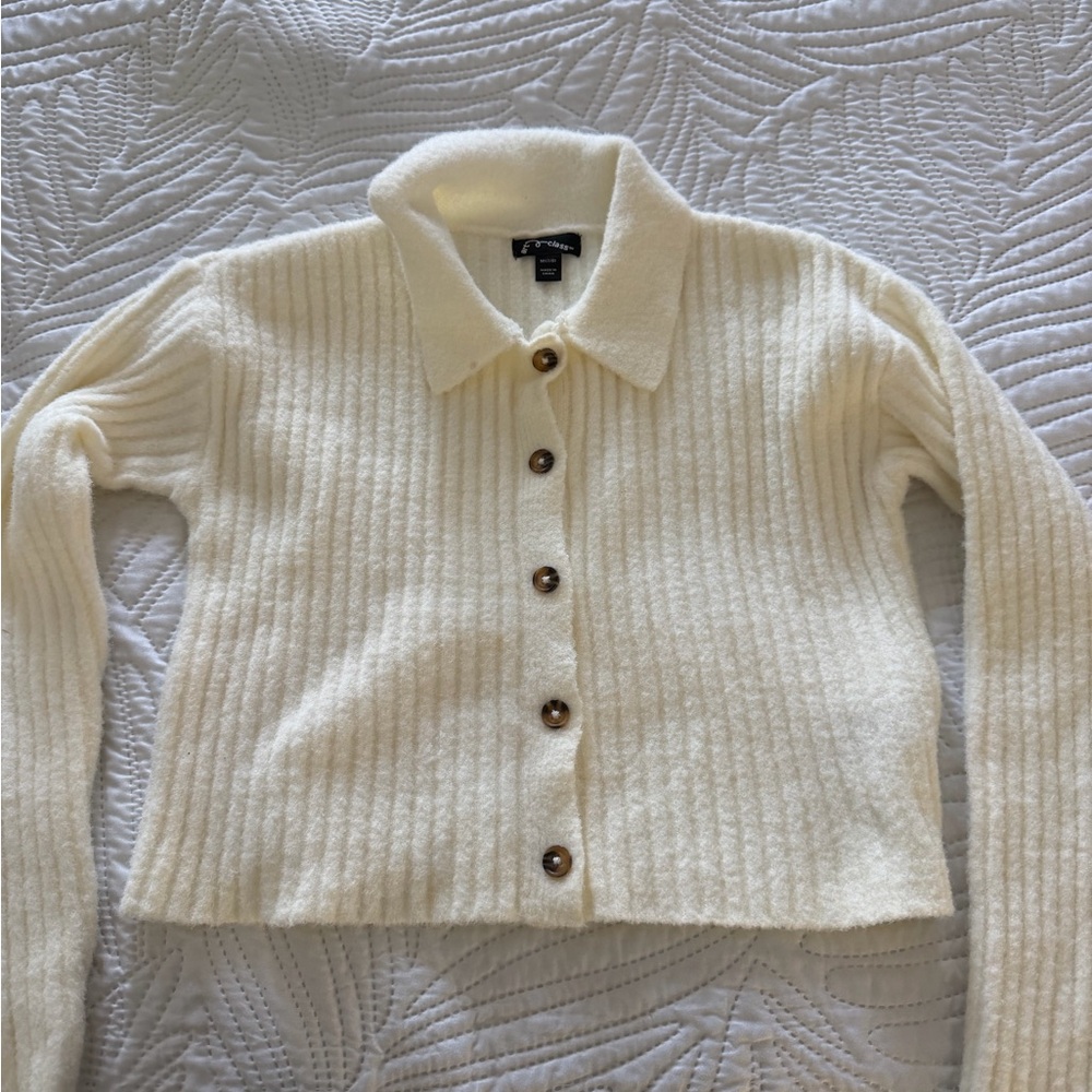 Cream Ribbed Button-Up Cardigan - Picture 1 of 1